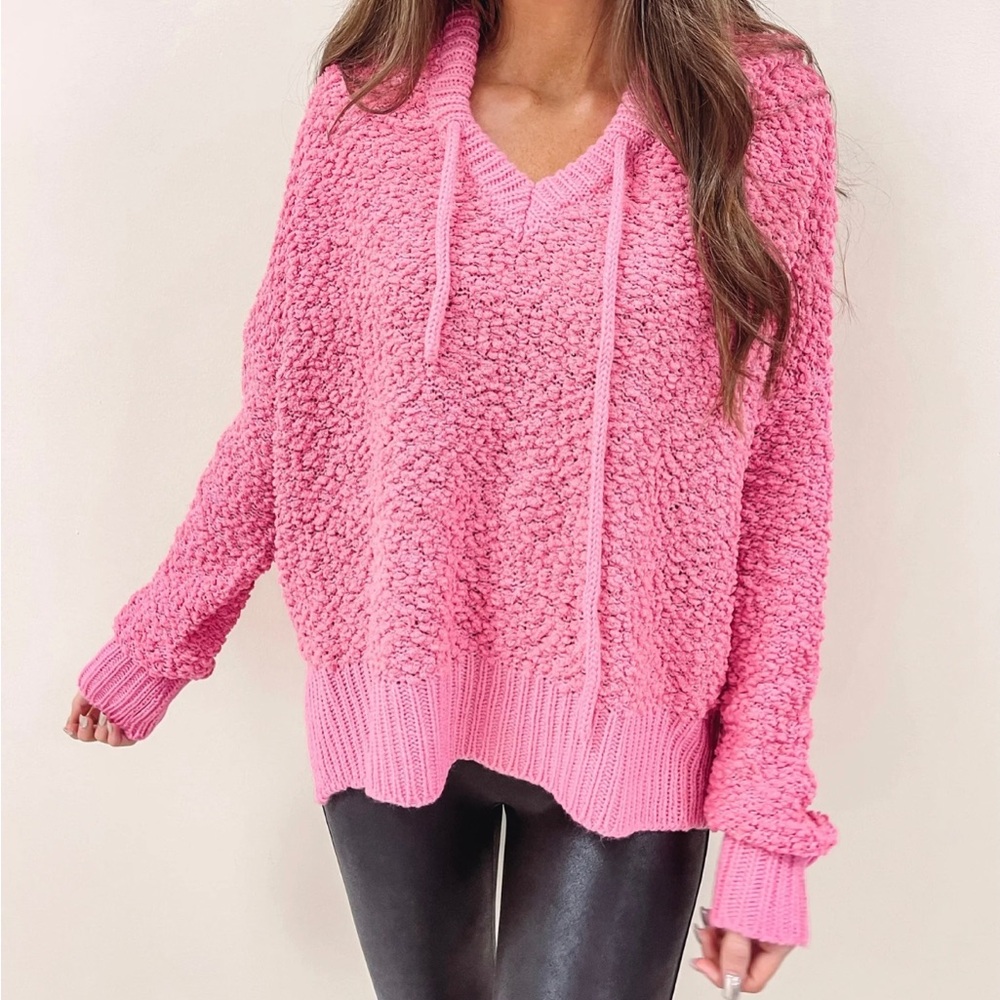 POL pink popcorn knit hoodie